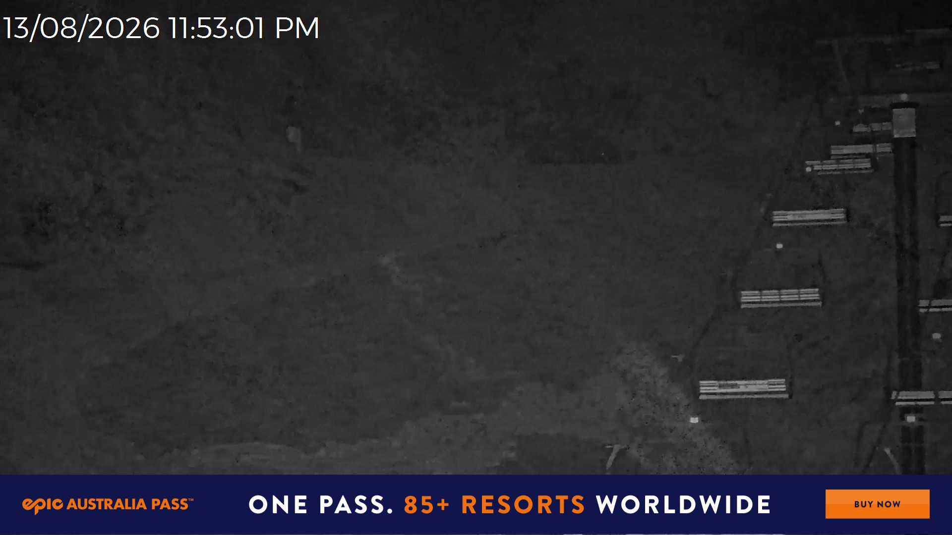 Mt Hotham Slalom Gully snow cam captured at 13 August 2026 at 11:54 pm AEST