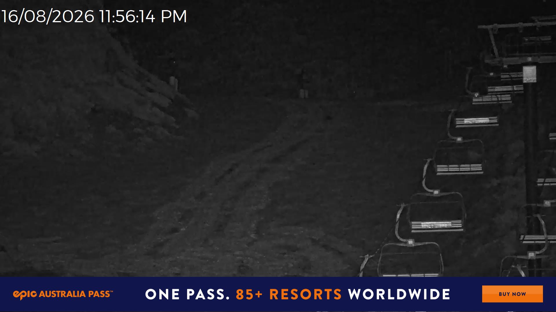 Mt Hotham Slalom Gully snow cam captured at 16 August 2026 at 11:57 pm AEST