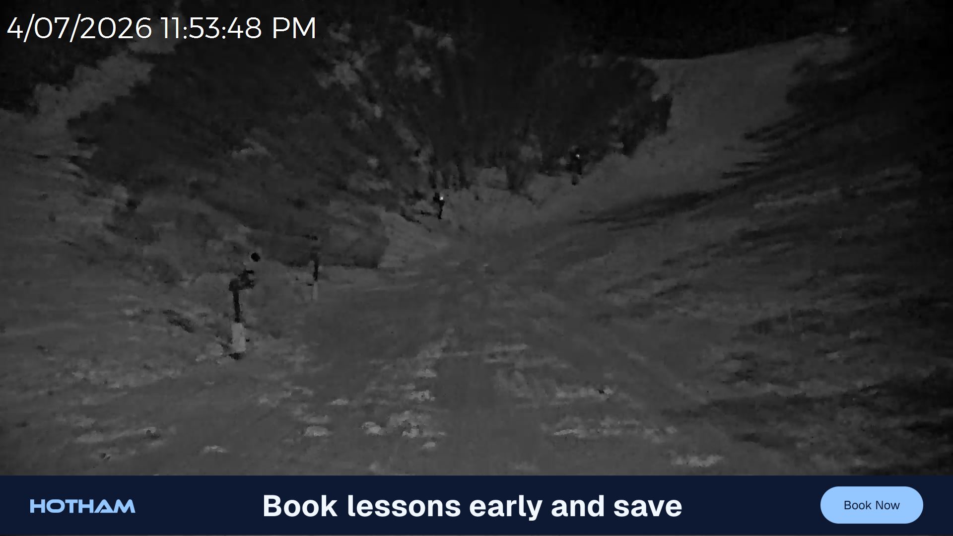Mt Hotham Snake Gully snow cam captured at 4 July 2026 at 11:54 pm AEST