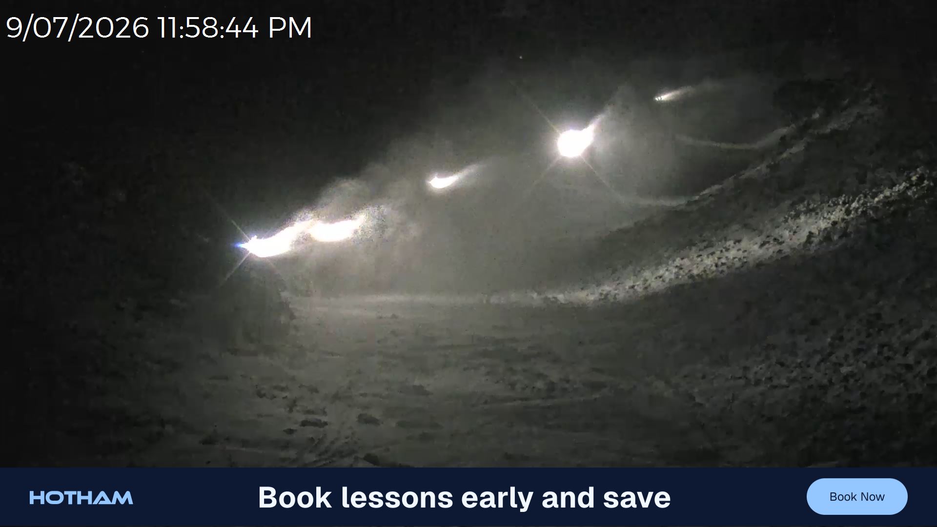Mt Hotham Snake Gully snow cam captured at 9 July 2026 at 11:59 pm AEST