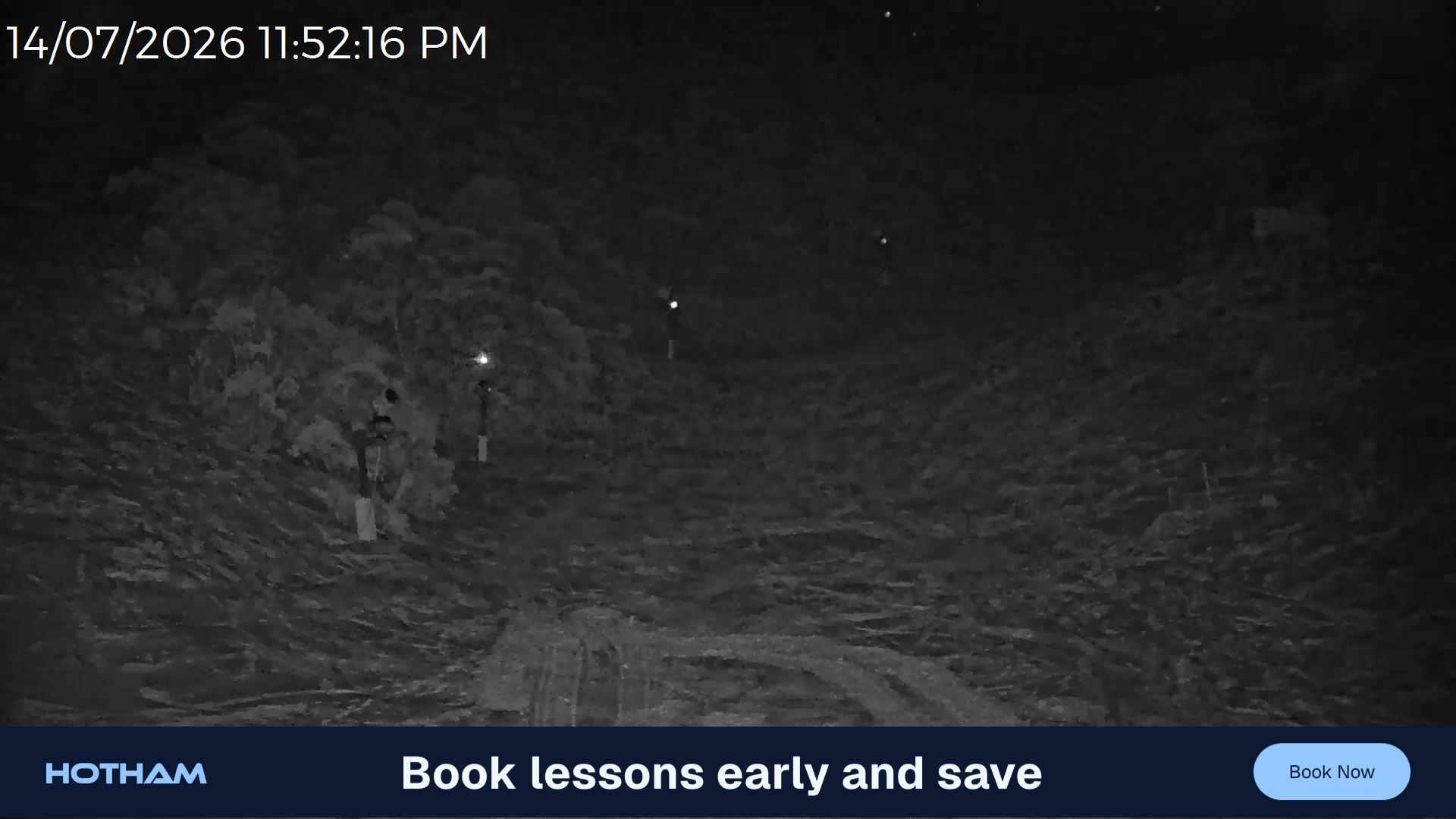 Mt Hotham Snake Gully snow cam captured at 14 July 2026 at 11:53 pm AEST