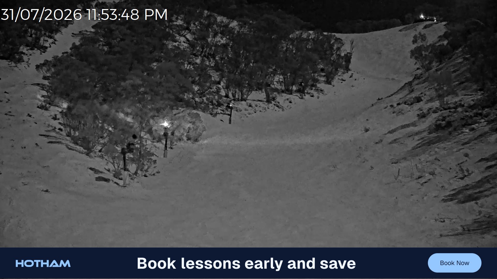Mt Hotham Snake Gully snow cam captured at 31 July 2026 at 11:54 pm AEST
