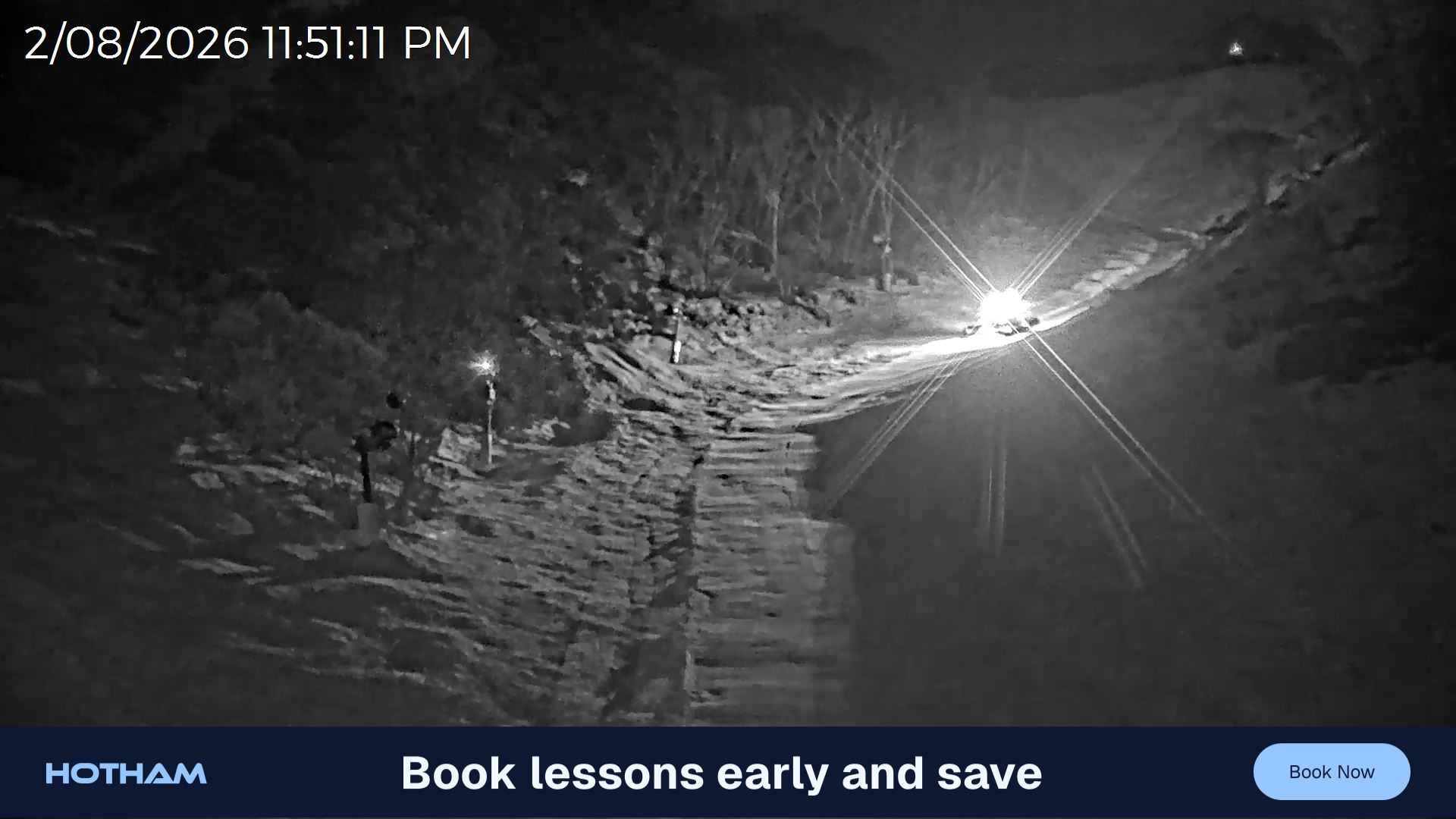 Mt Hotham Snake Gully snow cam captured at 2 August 2026 at 11:52 pm AEST