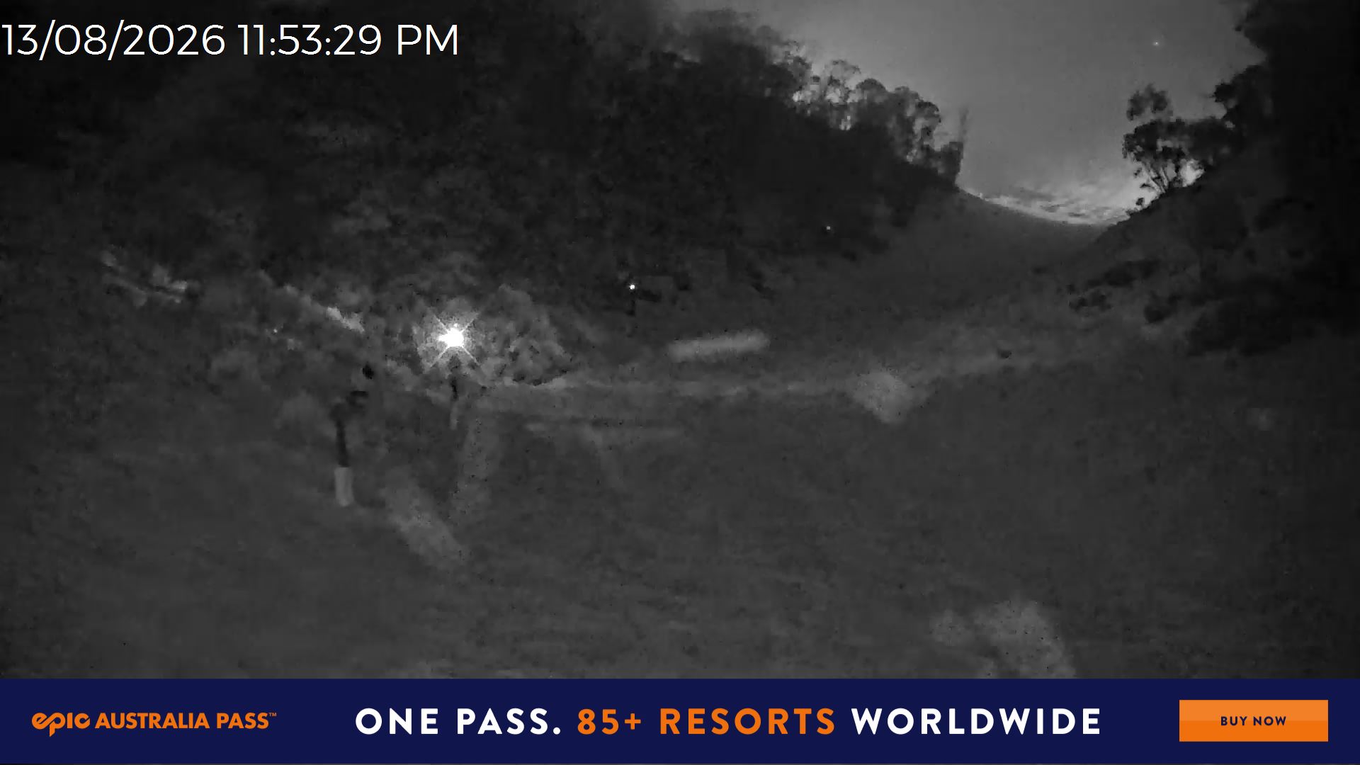 Mt Hotham Snake Gully snow cam captured at 13 August 2026 at 11:54 pm AEST