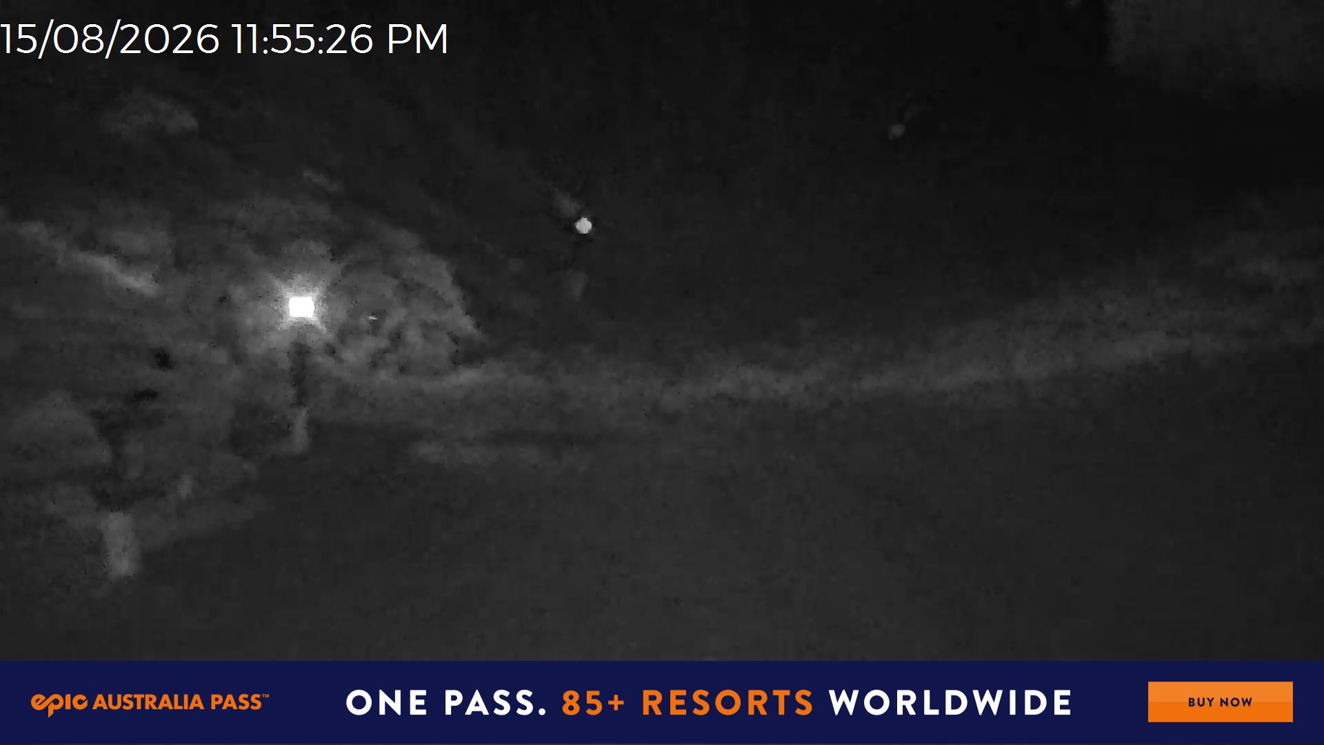 Mt Hotham Snake Gully snow cam captured at 15 August 2026 at 11:56 pm AEST