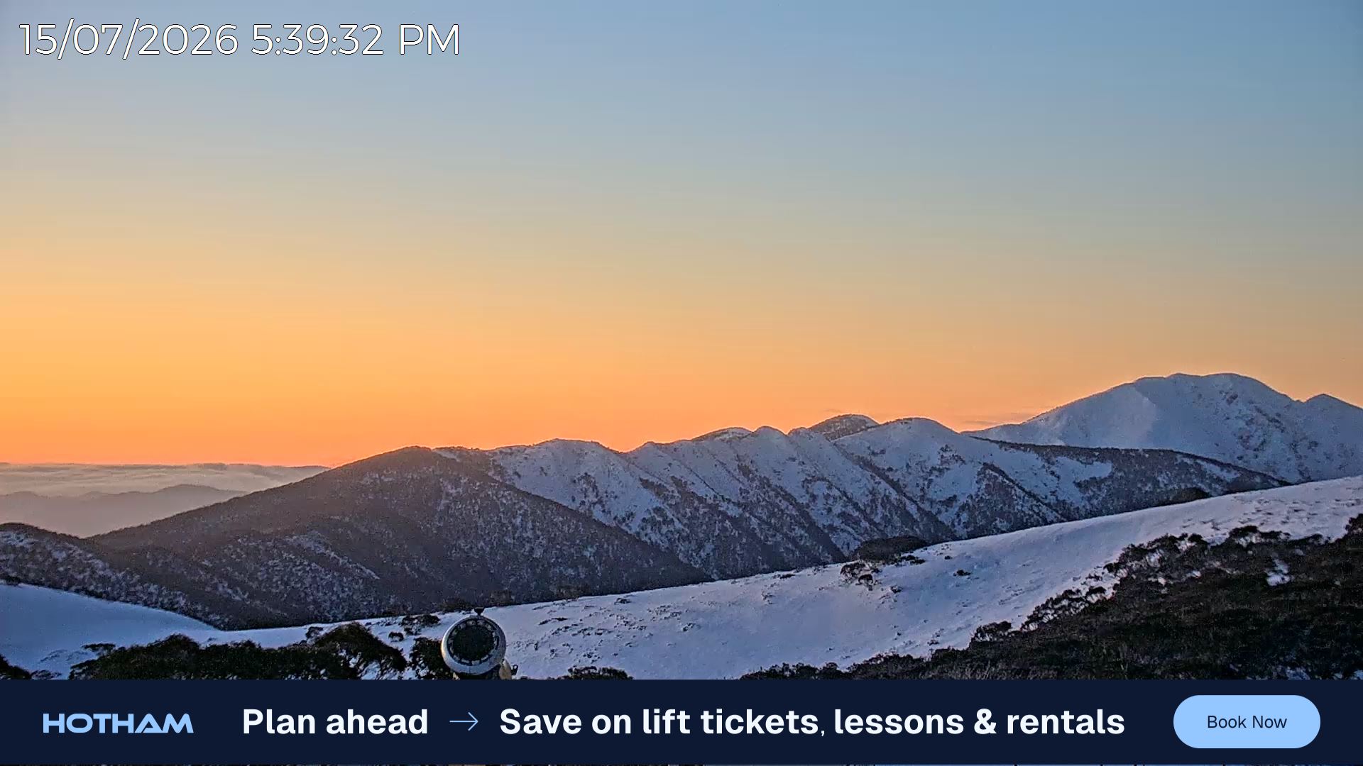 Mt Hotham Razorback snow cam captured at 15 July 2026 at 5:40 pm AEST