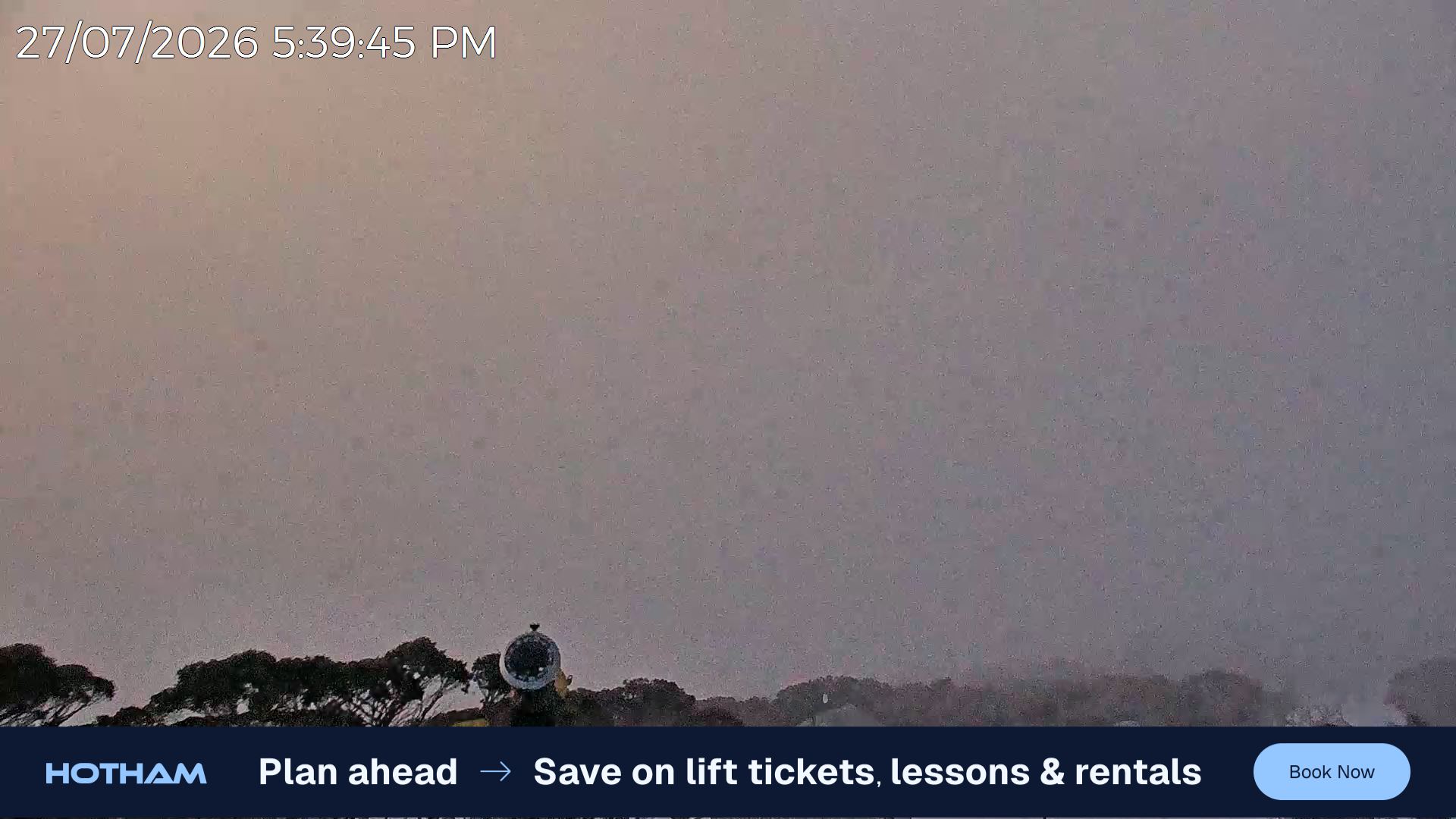 Mt Hotham Razorback snow cam captured at 27 July 2026 at 5:44 pm AEST