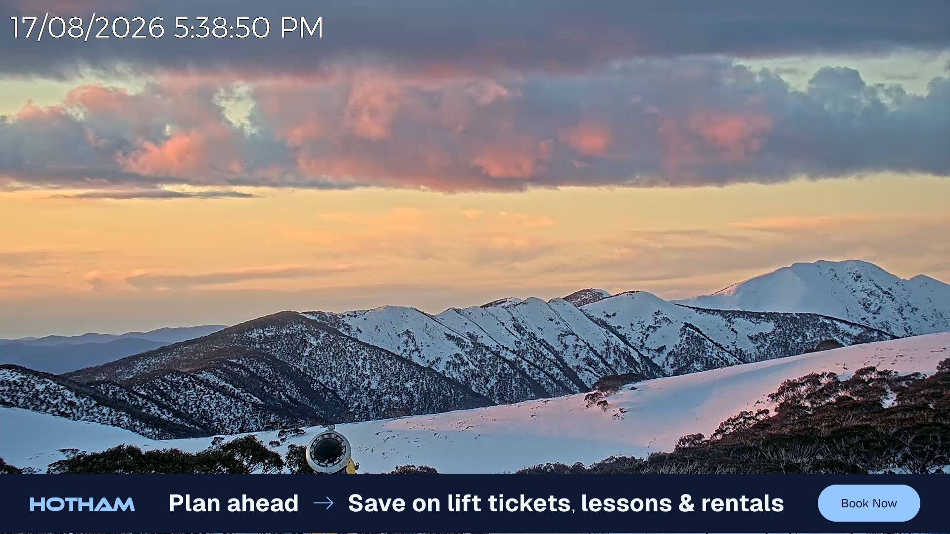 Mt Hotham Razorback snow cam captured at 17 August 2026 at 5:41 pm AEST