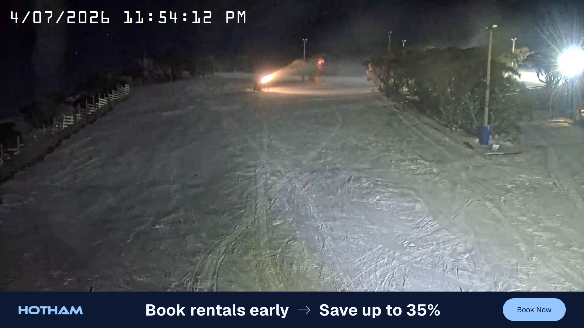 Mt Hotham Big D snow cam captured at 4 July 2026 at 11:54 pm AEST