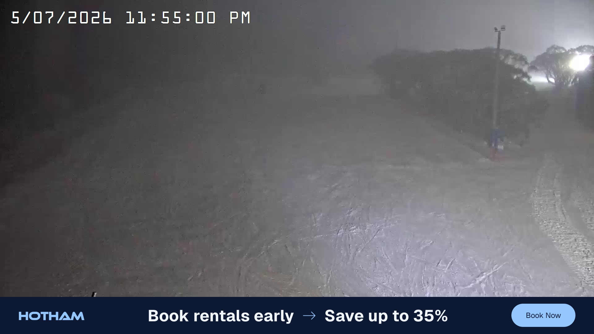 Mt Hotham Big D snow cam captured at 5 July 2026 at 11:55 pm AEST