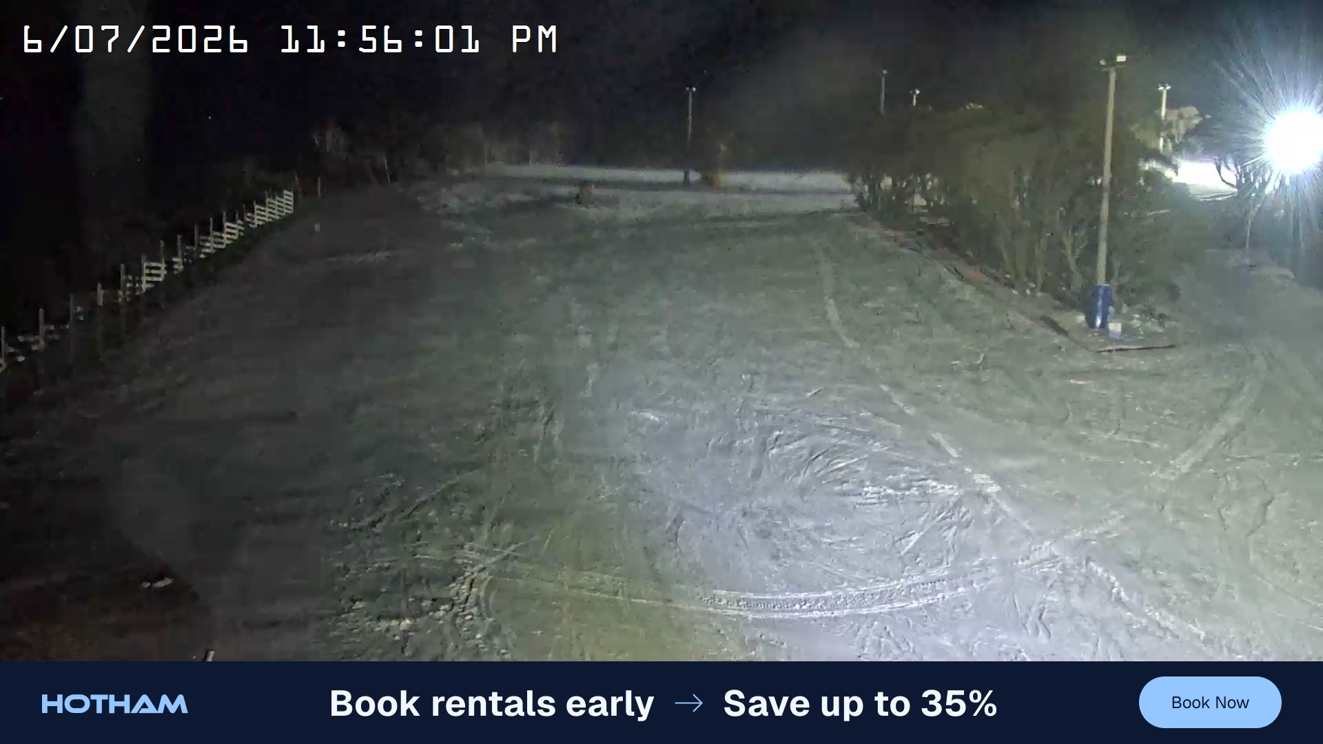 Mt Hotham Big D snow cam captured at 6 July 2026 at 11:56 pm AEST