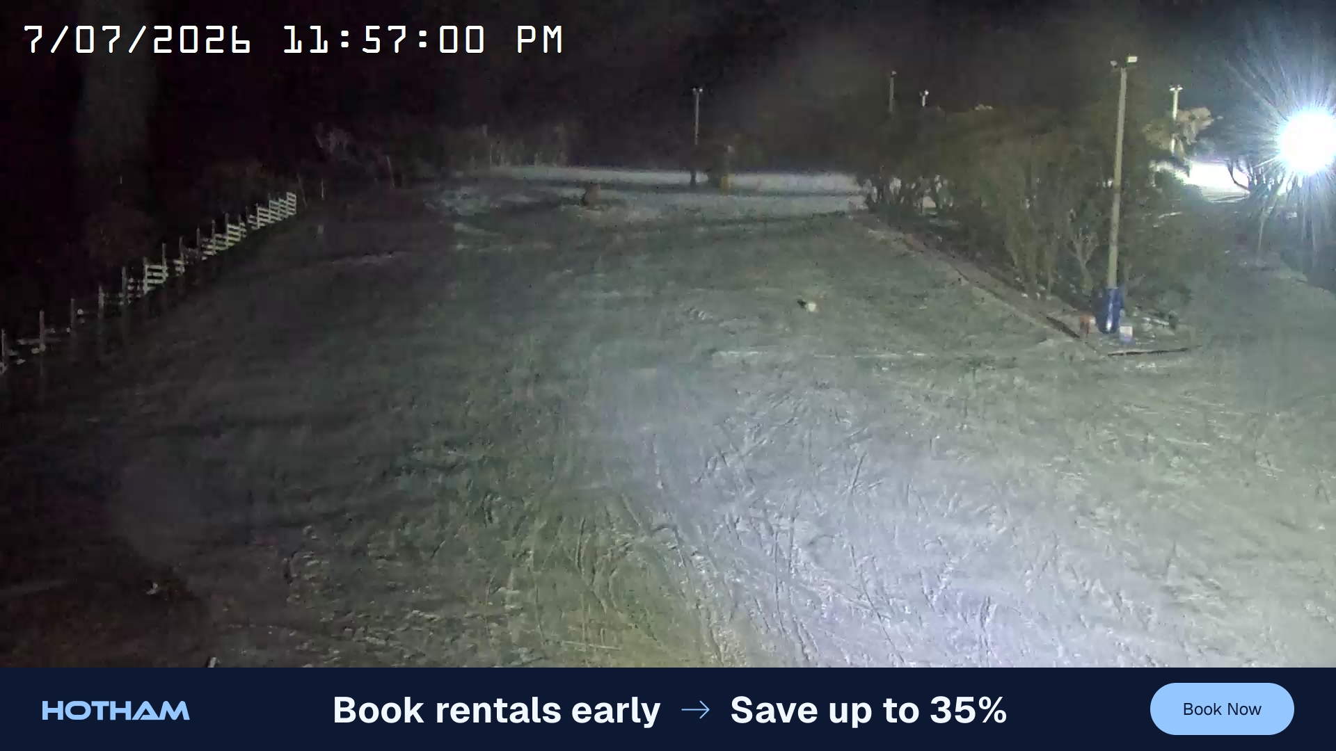 Mt Hotham Big D snow cam captured at 7 July 2026 at 11:57 pm AEST