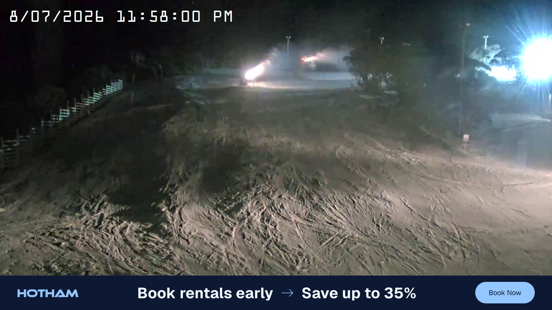 Mt Hotham Big D snow cam captured at 8 July 2026 at 11:58 pm AEST