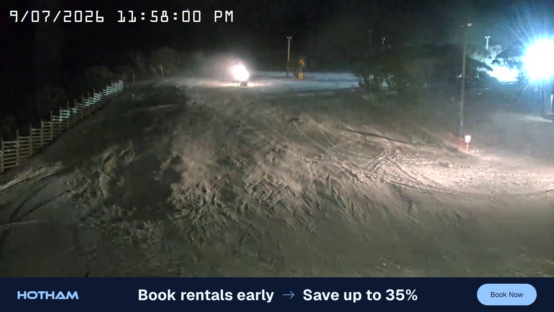 Mt Hotham Big D snow cam captured at 9 July 2026 at 11:59 pm AEST