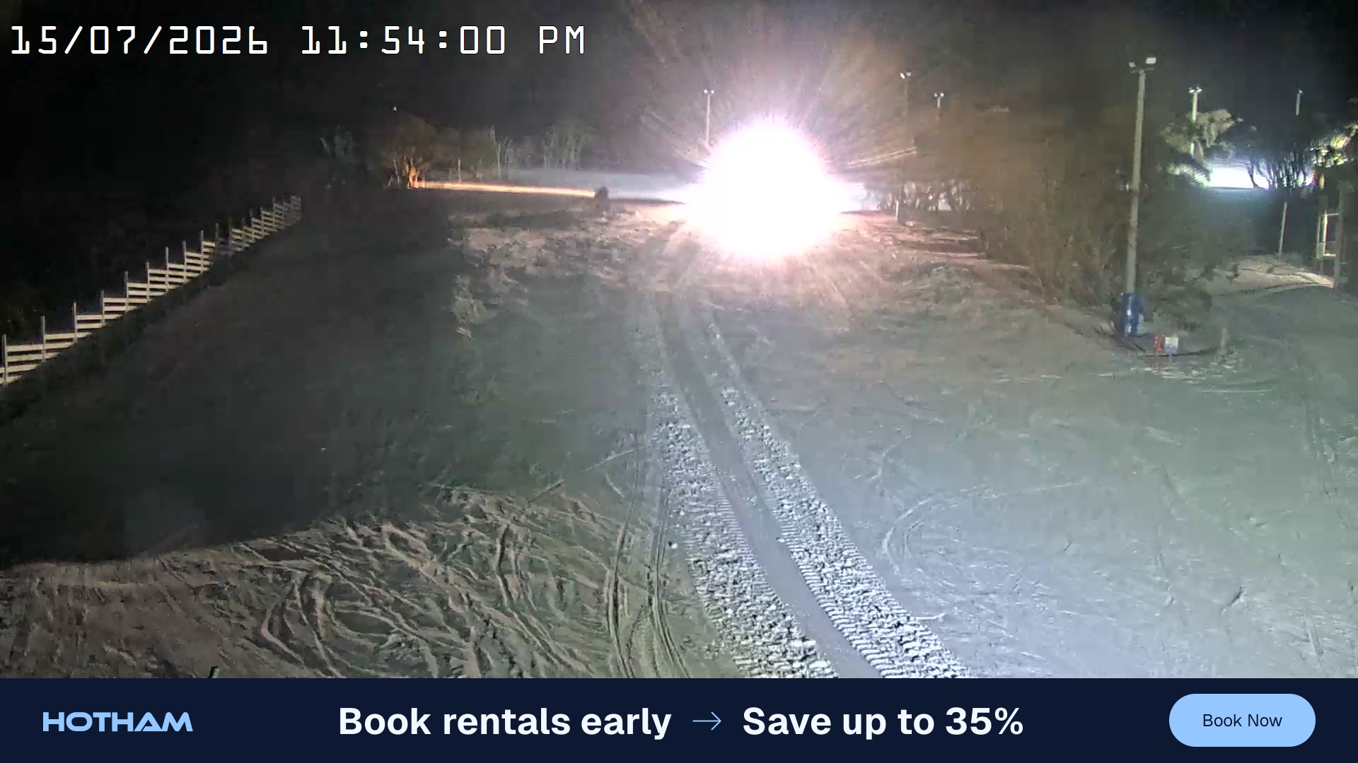 Mt Hotham Big D snow cam captured at 15 July 2026 at 11:54 pm AEST