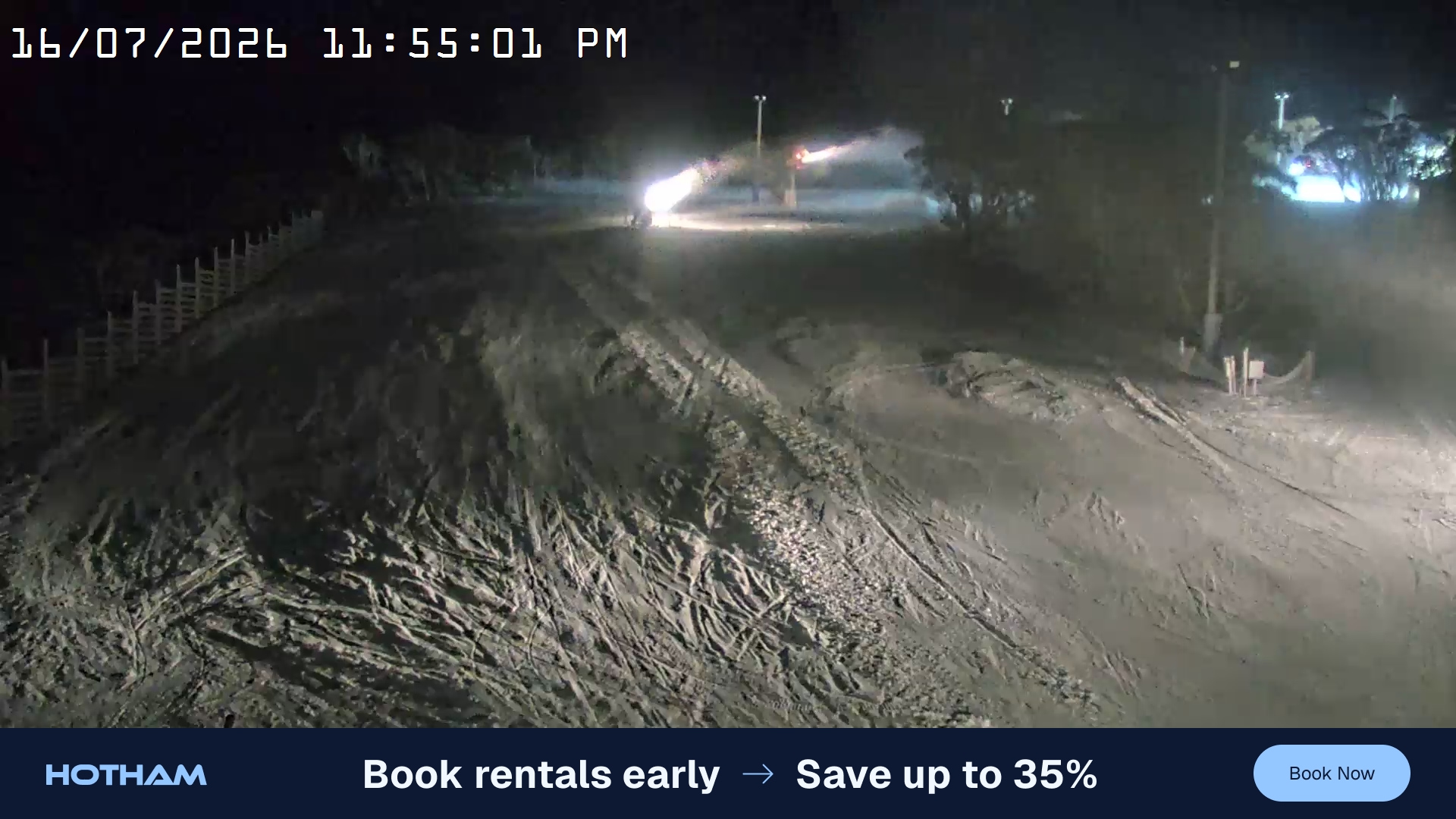 Mt Hotham Big D snow cam captured at 16 July 2026 at 11:55 pm AEST