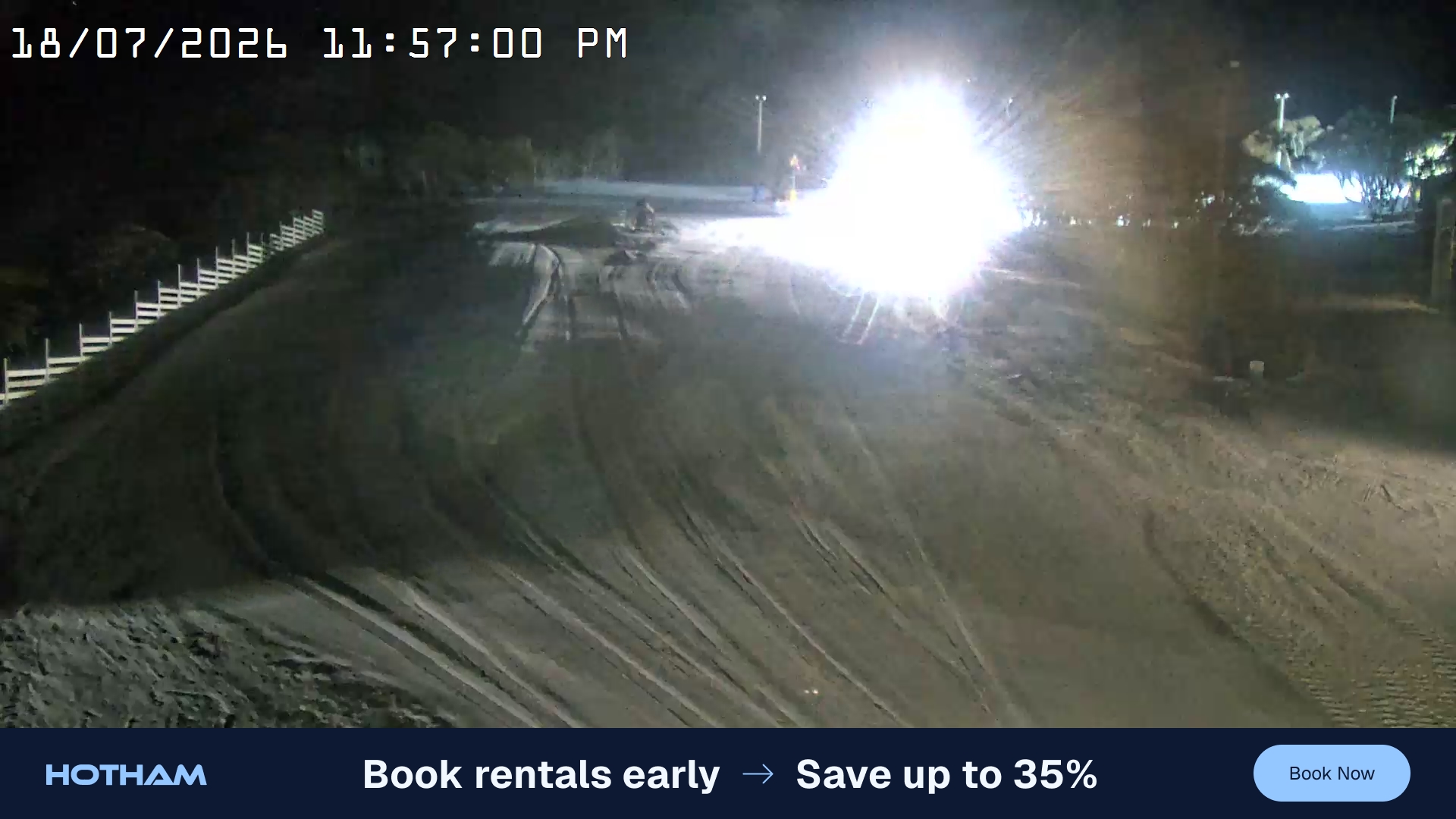 Mt Hotham Big D snow cam captured at 18 July 2026 at 11:57 pm AEST