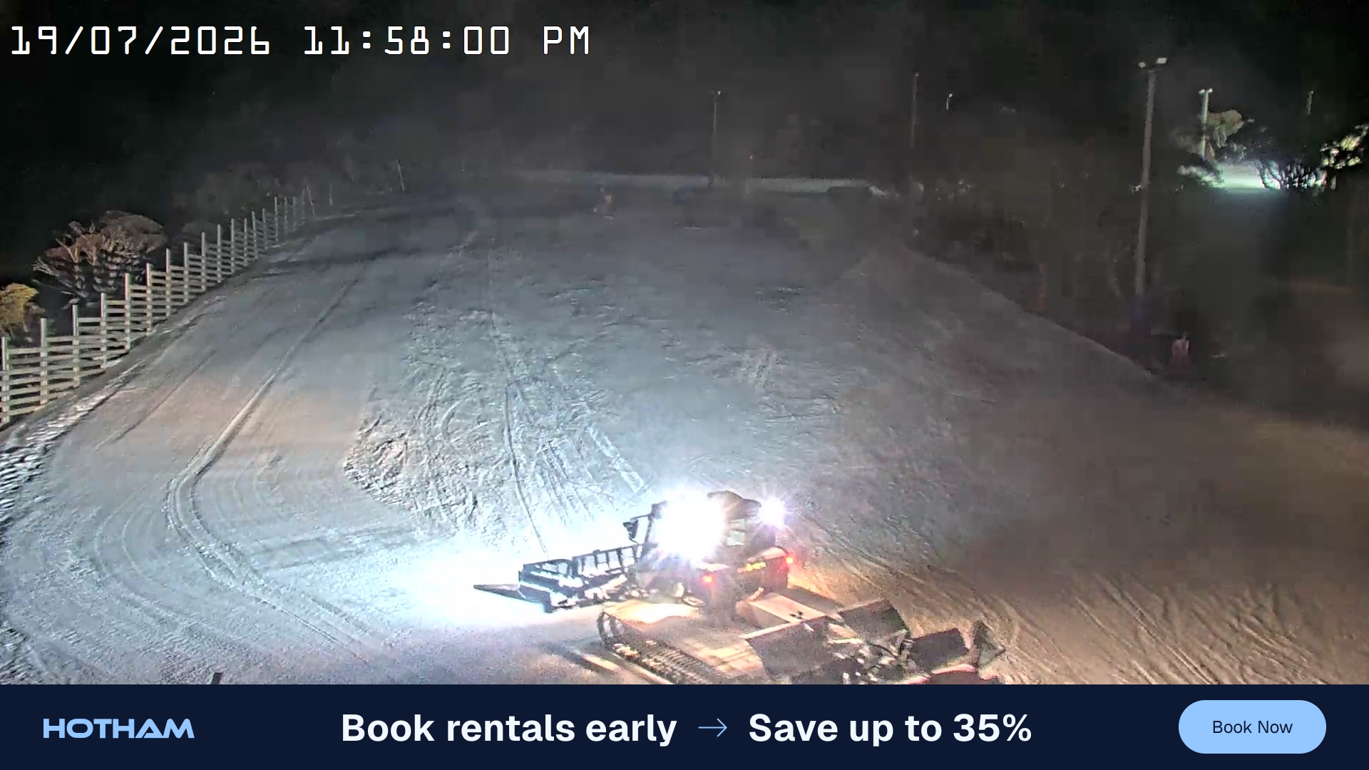 Mt Hotham Big D snow cam captured at 19 July 2026 at 11:58 pm AEST
