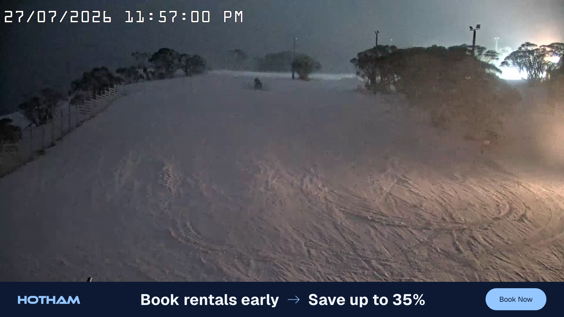 Mt Hotham Big D snow cam captured at 27 July 2026 at 11:58 pm AEST