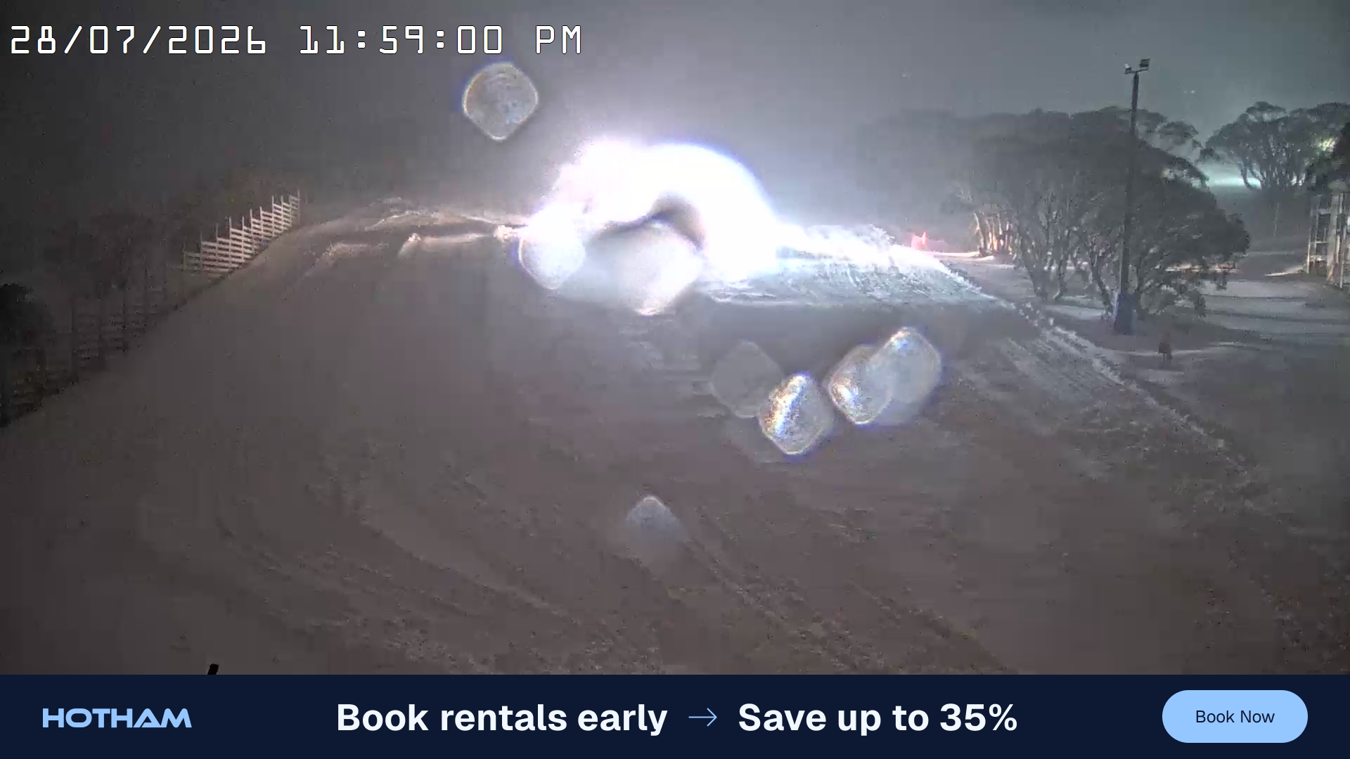 Mt Hotham Big D snow cam captured at 28 July 2026 at 11:59 pm AEST