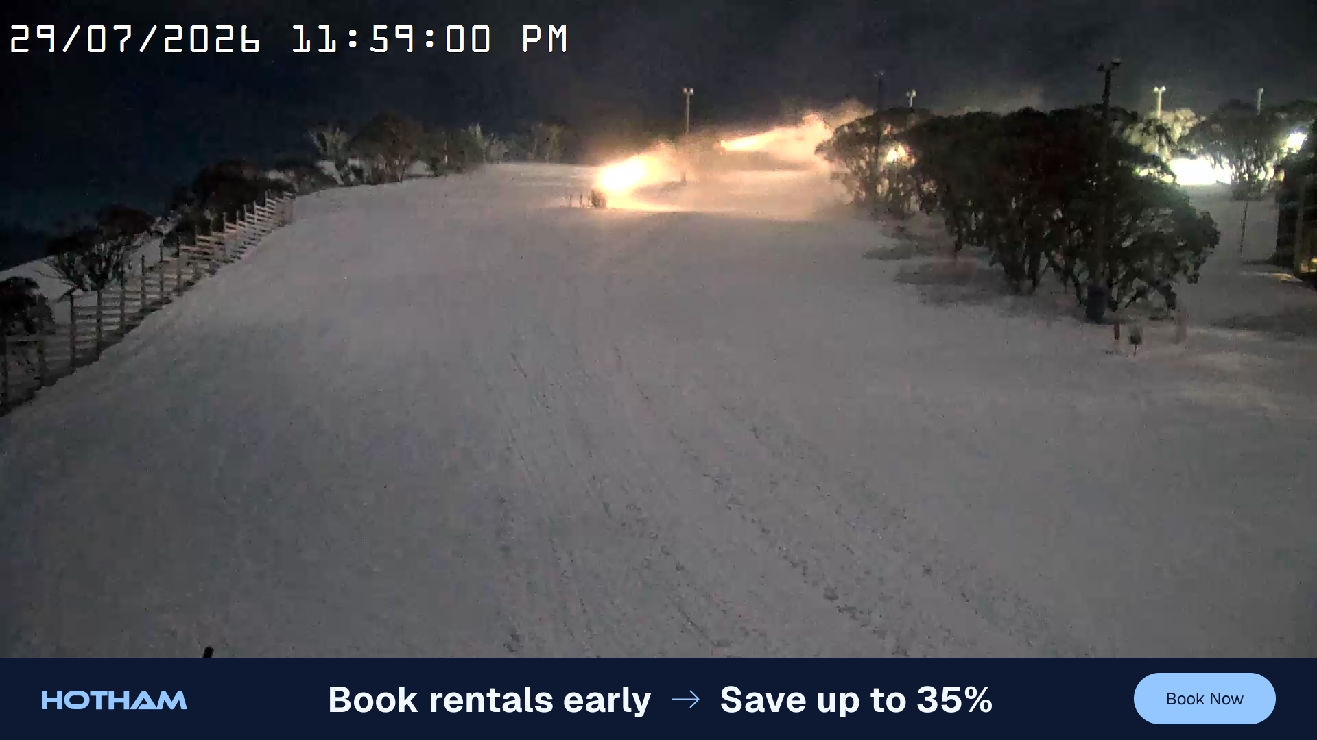 Mt Hotham Big D snow cam captured at 29 July 2026 at 11:59 pm AEST