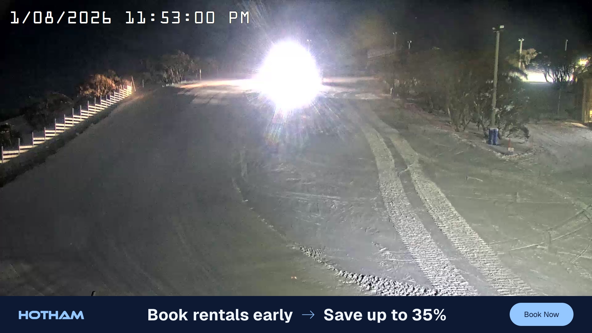 Mt Hotham Big D snow cam captured at 1 August 2026 at 11:53 pm AEST