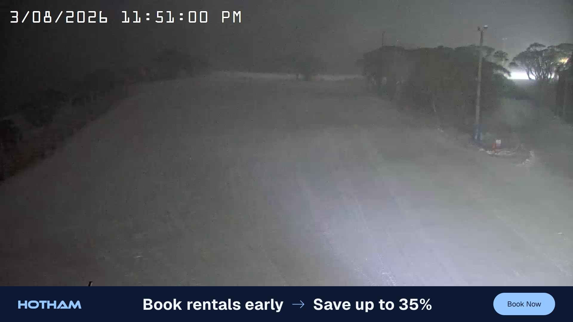 Mt Hotham Big D snow cam captured at 3 August 2026 at 11:51 pm AEST
