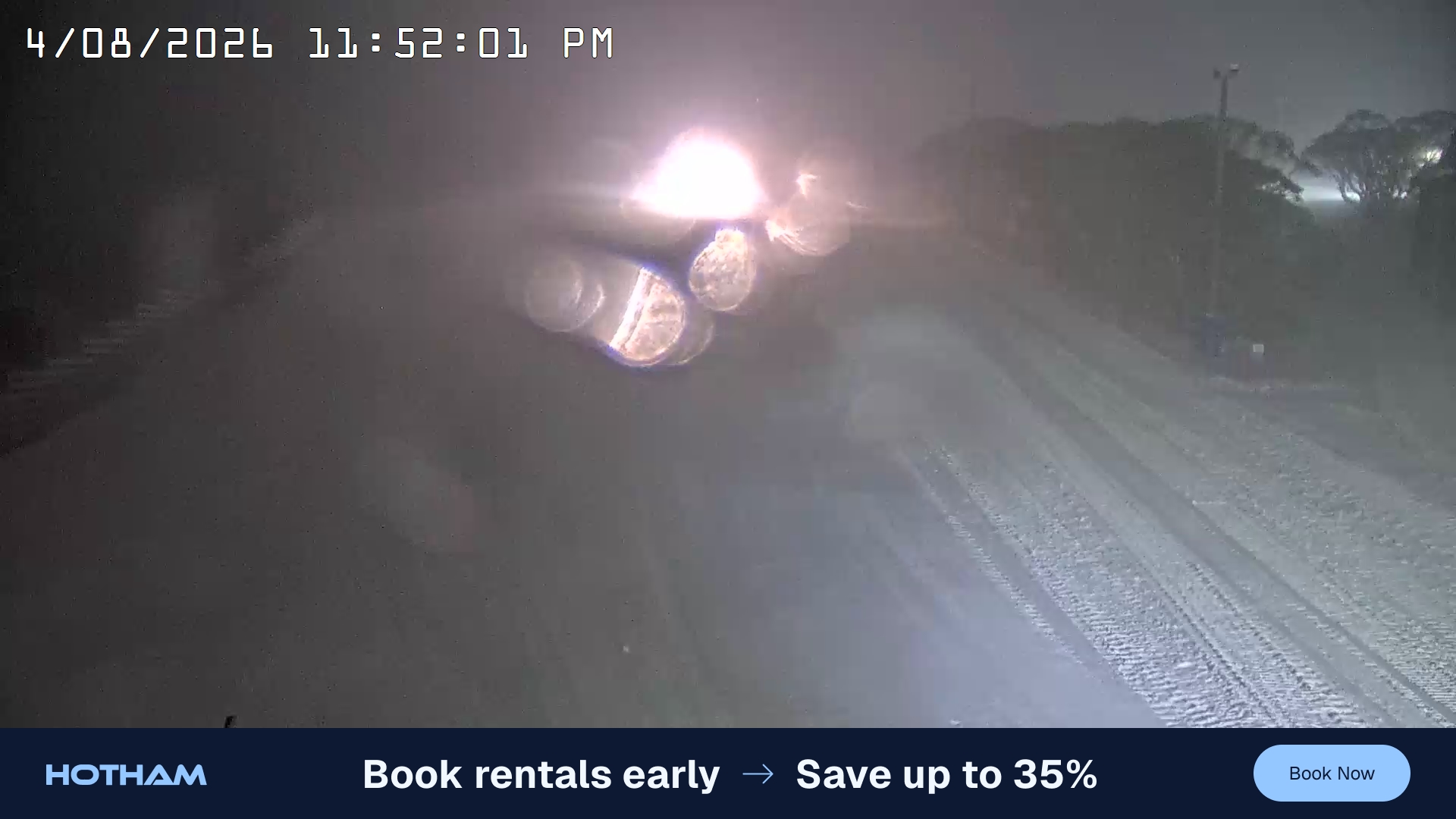 Mt Hotham Big D snow cam captured at 4 August 2026 at 11:52 pm AEST