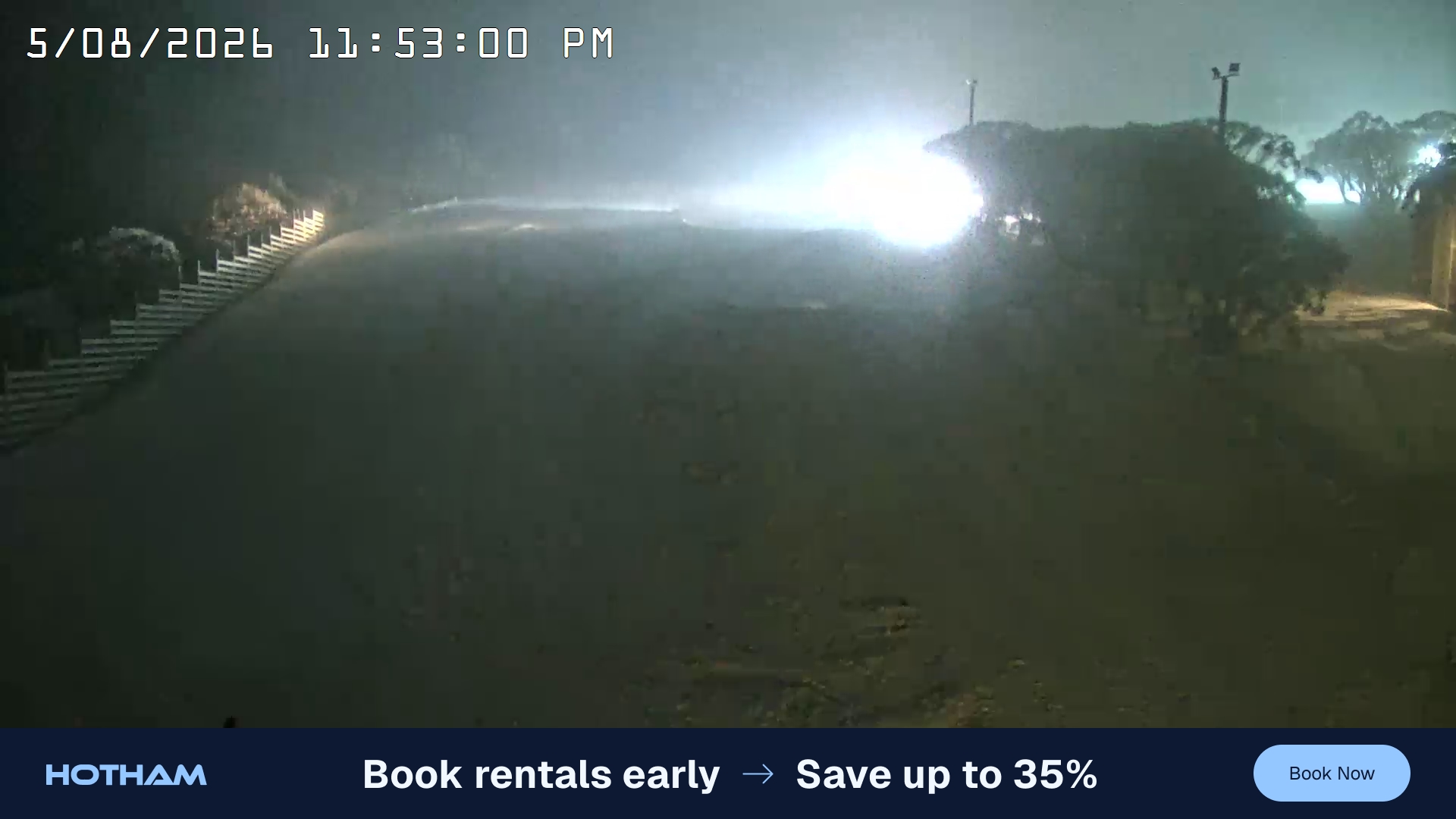 Mt Hotham Big D snow cam captured at 5 August 2026 at 11:53 pm AEST