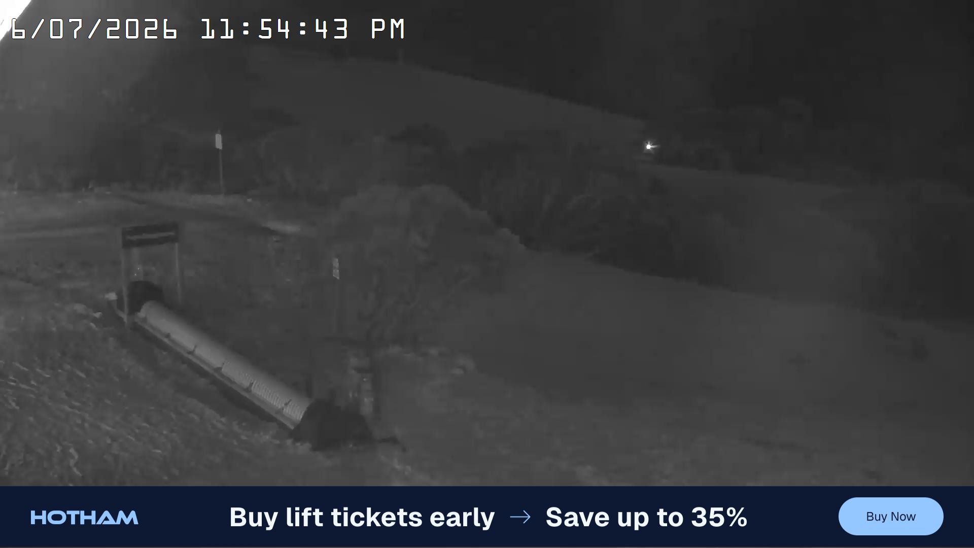 Mt Hotham Pup's and Sun Run snow cam captured at 6 July 2026 at 11:56 pm AEST