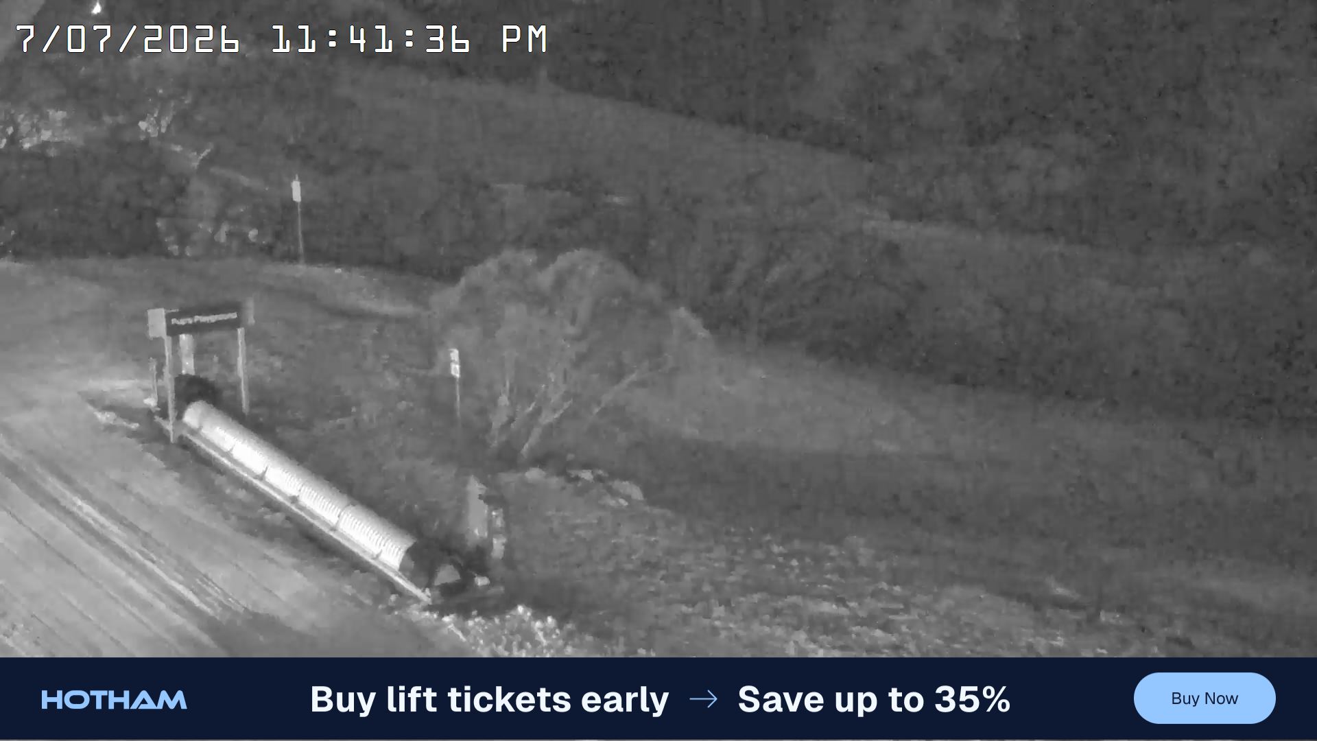 Mt Hotham Pup's and Sun Run snow cam captured at 7 July 2026 at 11:46 pm AEST