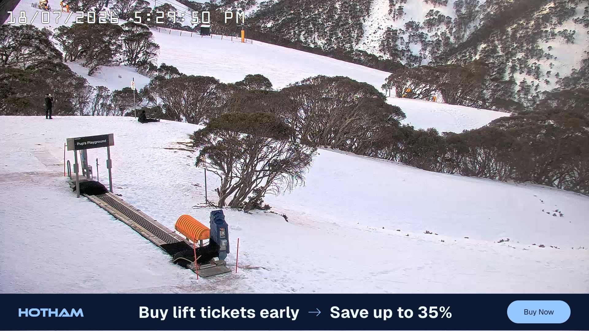 Mt Hotham Pup's and Sun Run snow cam captured at 18 July 2026 at 5:32 pm AEST