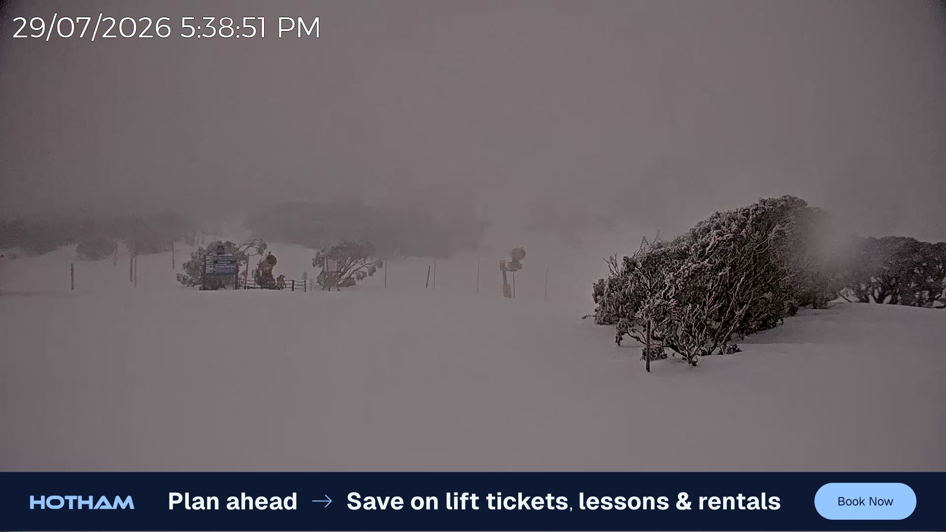 Mt Hotham Skating Rink snow cam captured at 29 July 2026 at 5:46 pm AEST