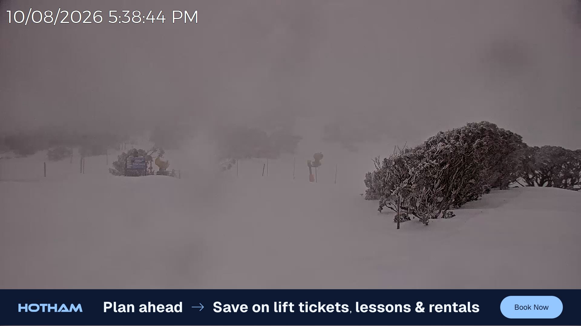 Mt Hotham Skating Rink snow cam captured at 10 August 2026 at 5:40 pm AEST