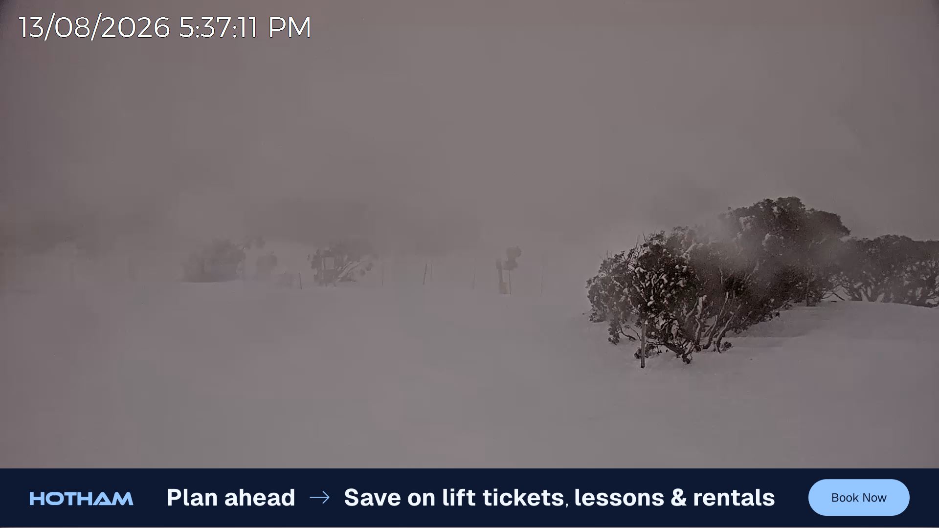 Mt Hotham Skating Rink snow cam captured at 13 August 2026 at 5:40 pm AEST