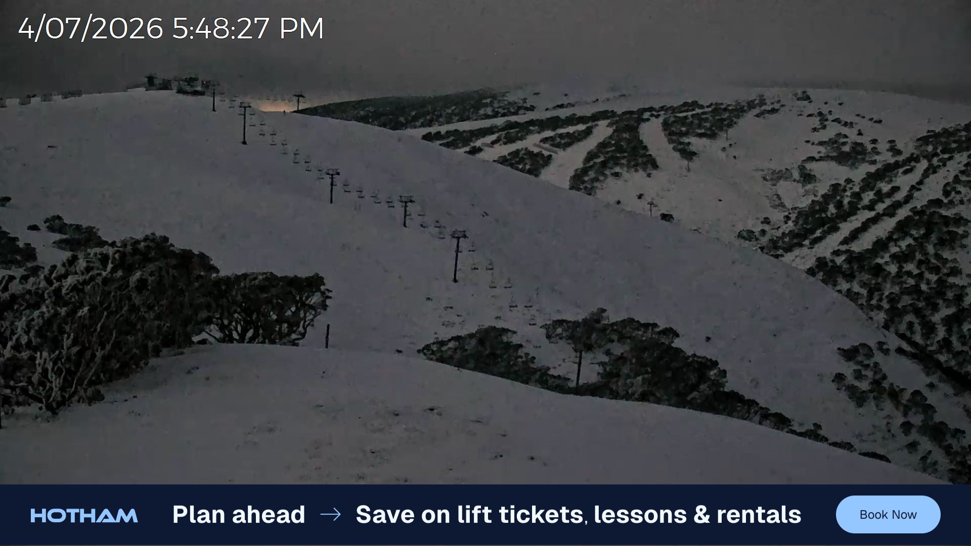 Mt Hotham Gotcha snow cam captured at 4 July 2026 at 5:51 pm AEST