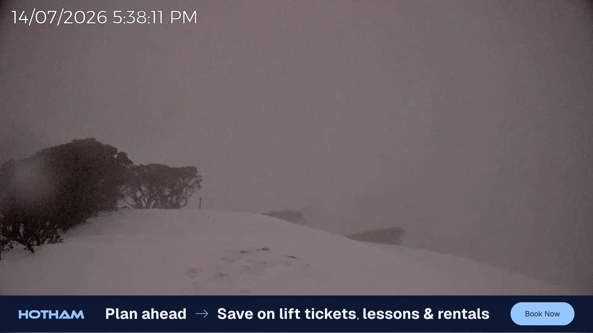 Mt Hotham Gotcha snow cam captured at 14 July 2026 at 5:39 pm AEST