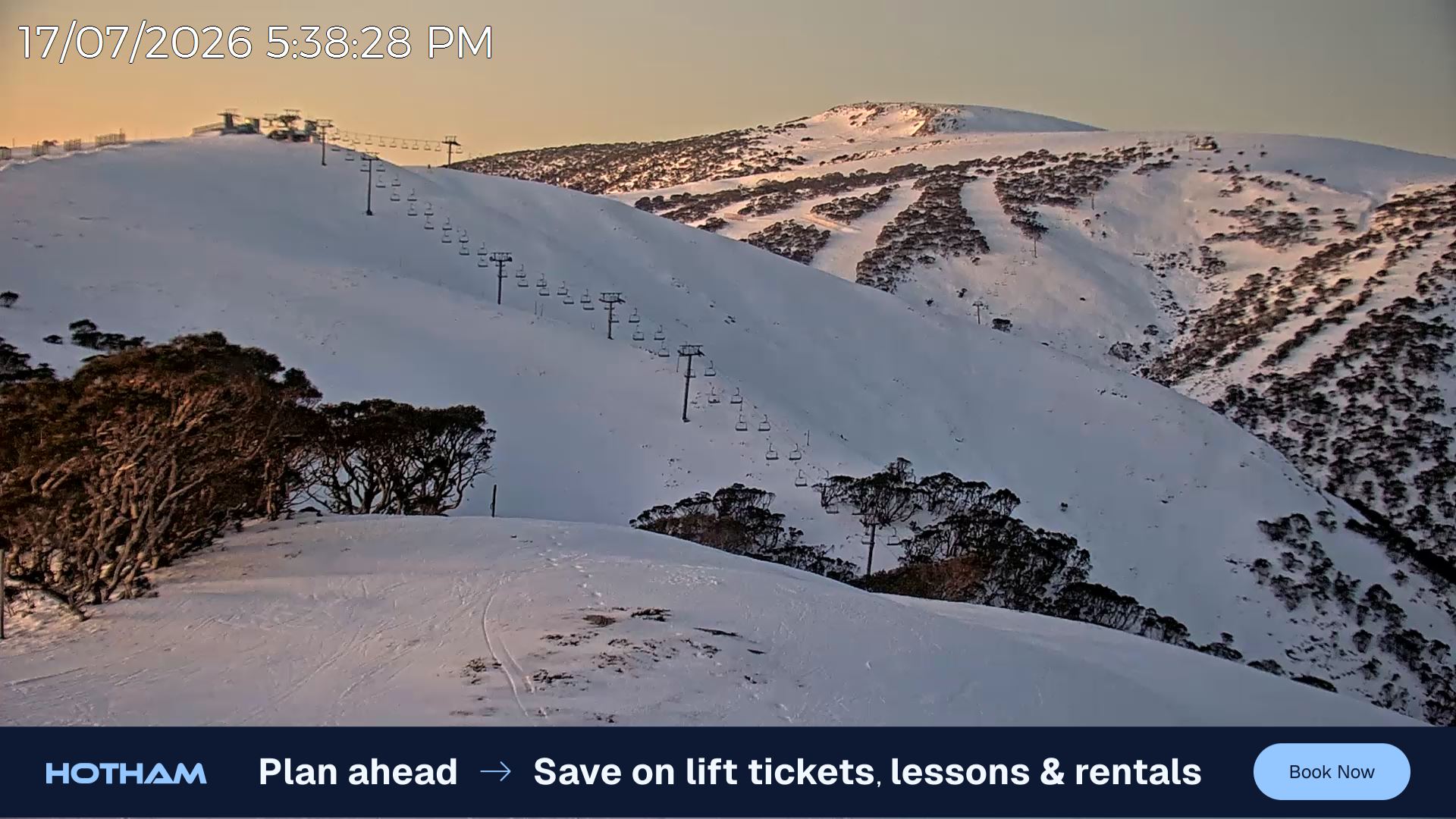Mt Hotham Gotcha snow cam captured at 17 July 2026 at 5:42 pm AEST