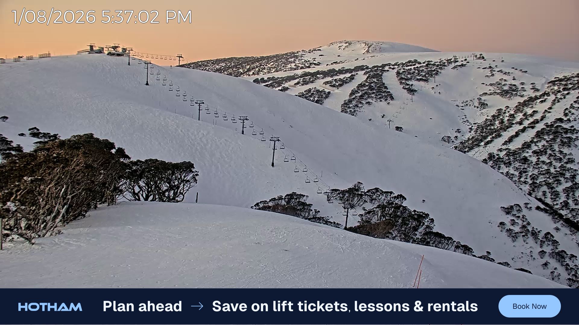 Mt Hotham Gotcha snow cam captured at 1 August 2026 at 5:41 pm AEST