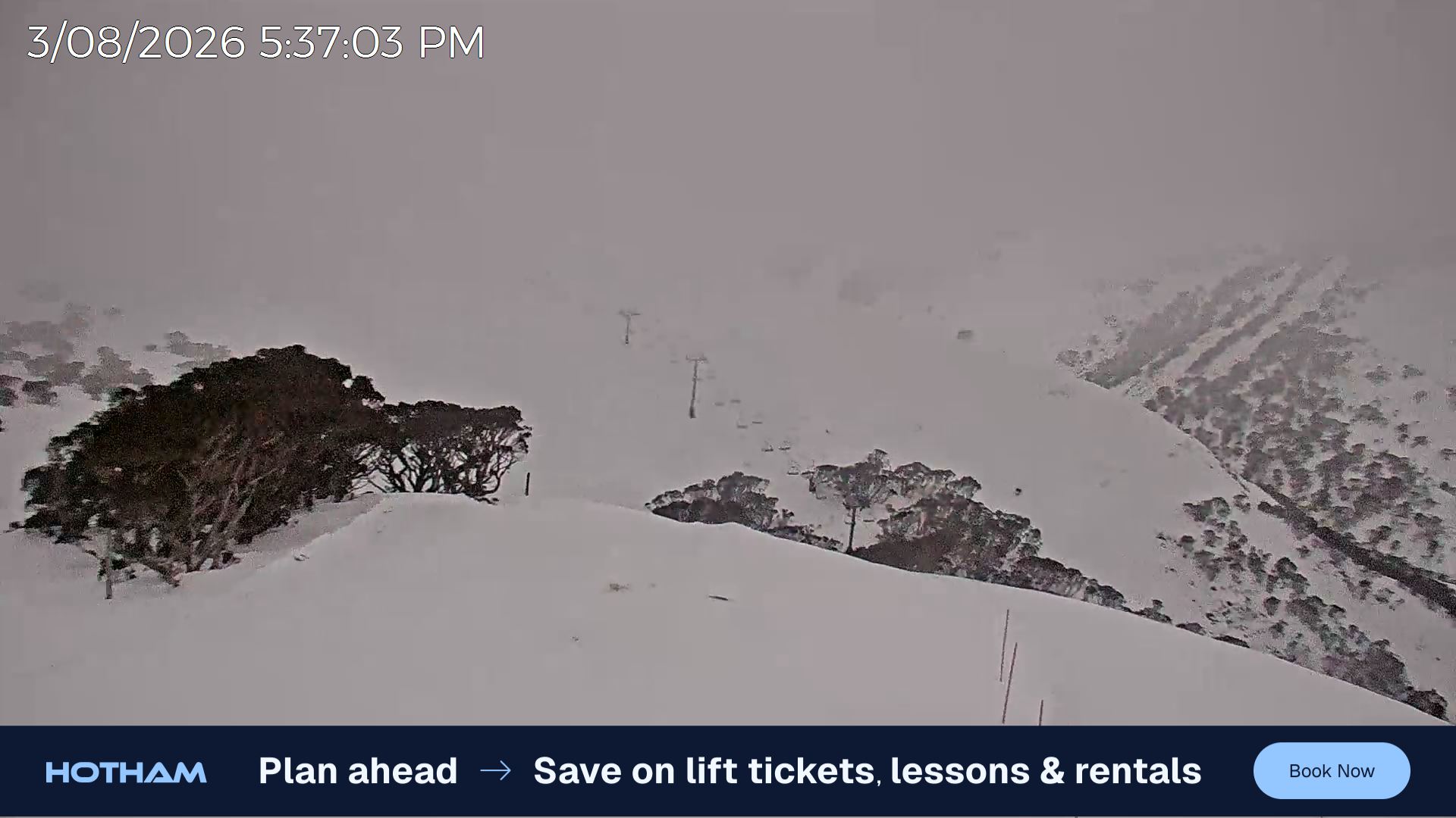 Mt Hotham Gotcha snow cam captured at 3 August 2026 at 5:48 pm AEST