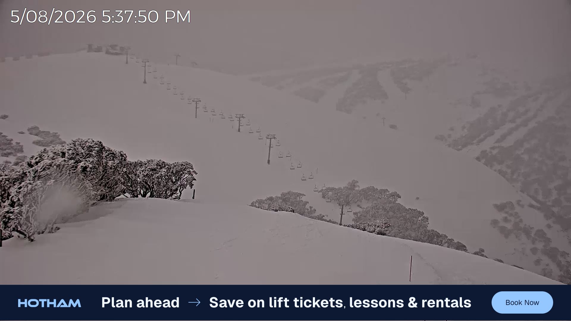 Mt Hotham Gotcha snow cam captured at 5 August 2026 at 5:48 pm AEST