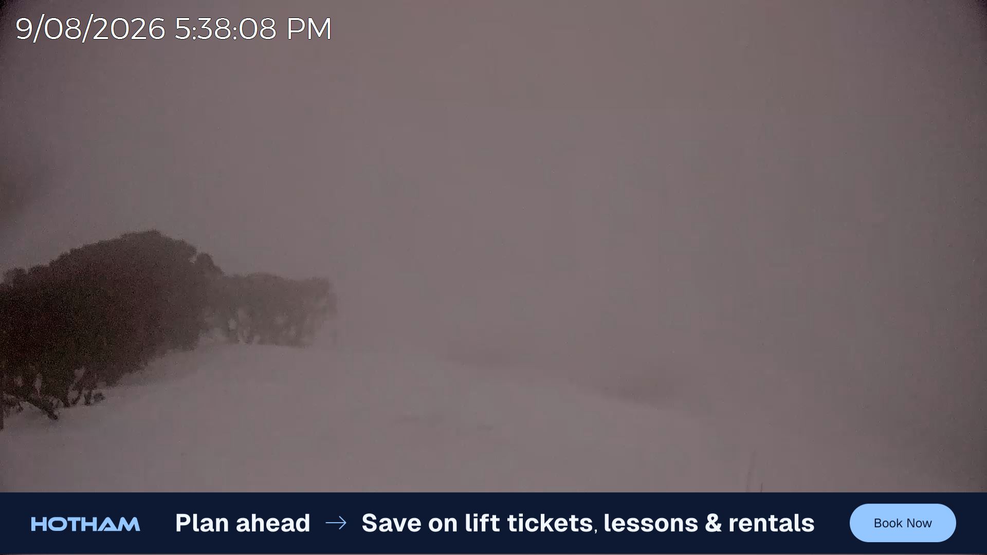 Mt Hotham Gotcha snow cam captured at 9 August 2026 at 5:41 pm AEST