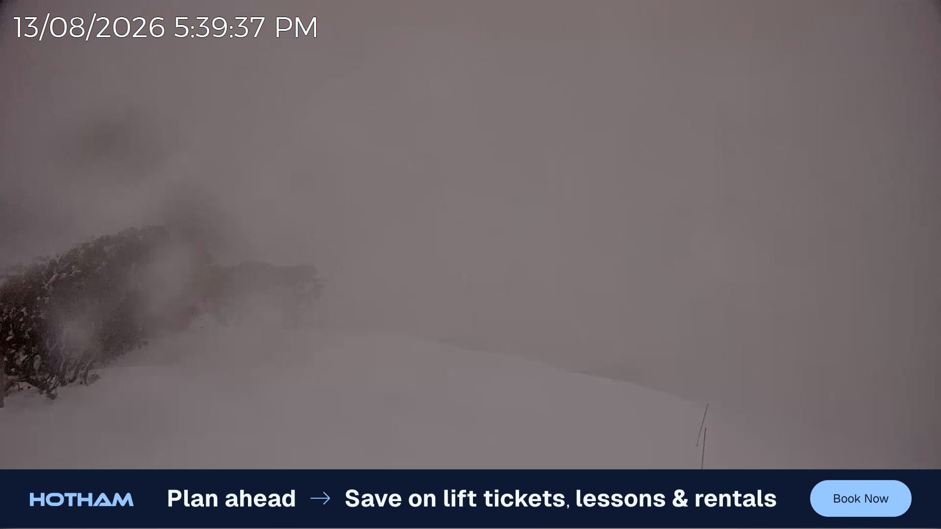 Mt Hotham Gotcha snow cam captured at 13 August 2026 at 5:44 pm AEST