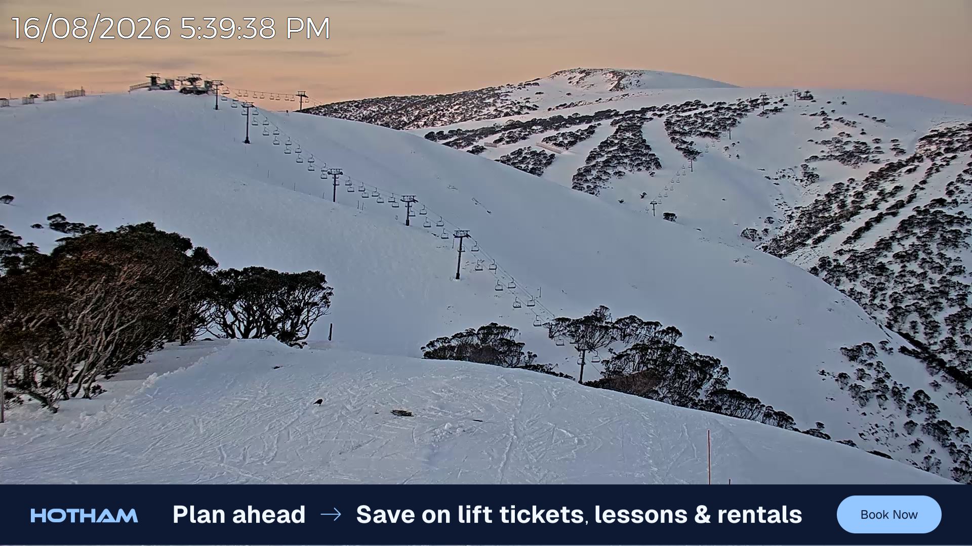 Mt Hotham Gotcha snow cam captured at 16 August 2026 at 5:47 pm AEST