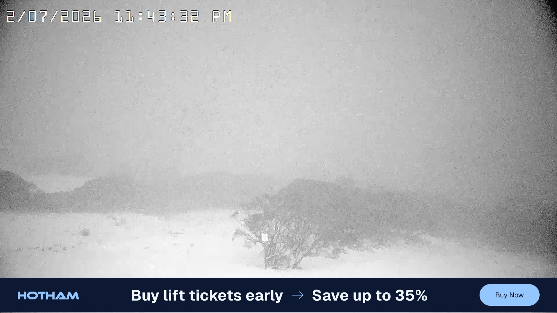 Mt Hotham Golden Point snow cam captured at 2 July 2026 at 11:53 pm AEST