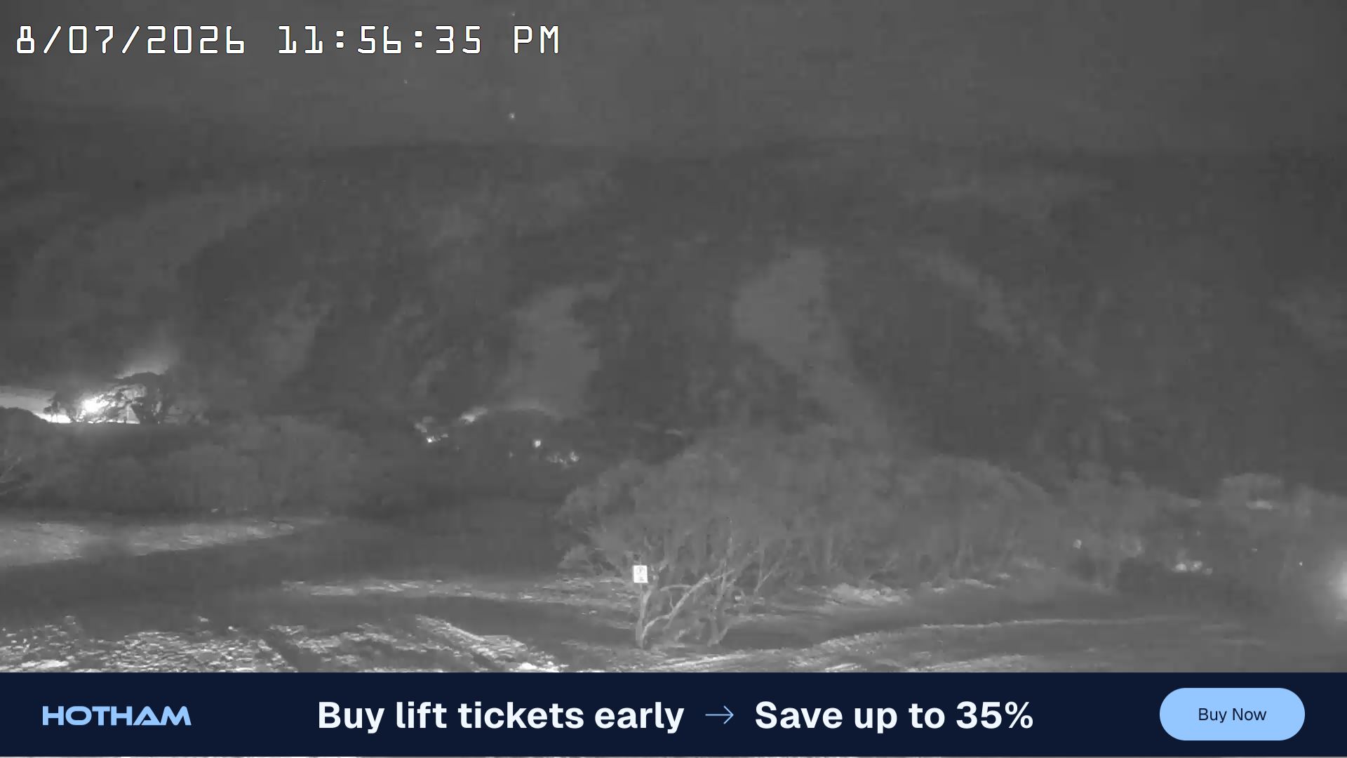 Mt Hotham Golden Point snow cam captured at 8 July 2026 at 11:58 pm AEST