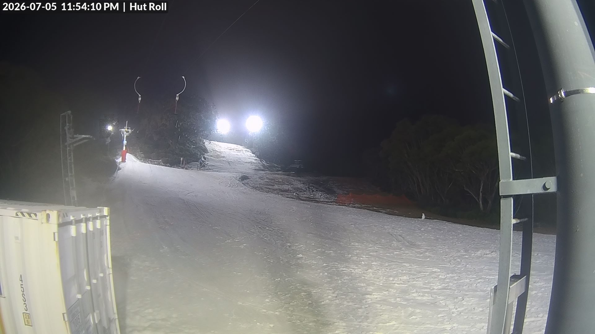 Mt Baw Baw Hut Roll snow cam captured at 5 July 2026 at 11:55 pm AEST