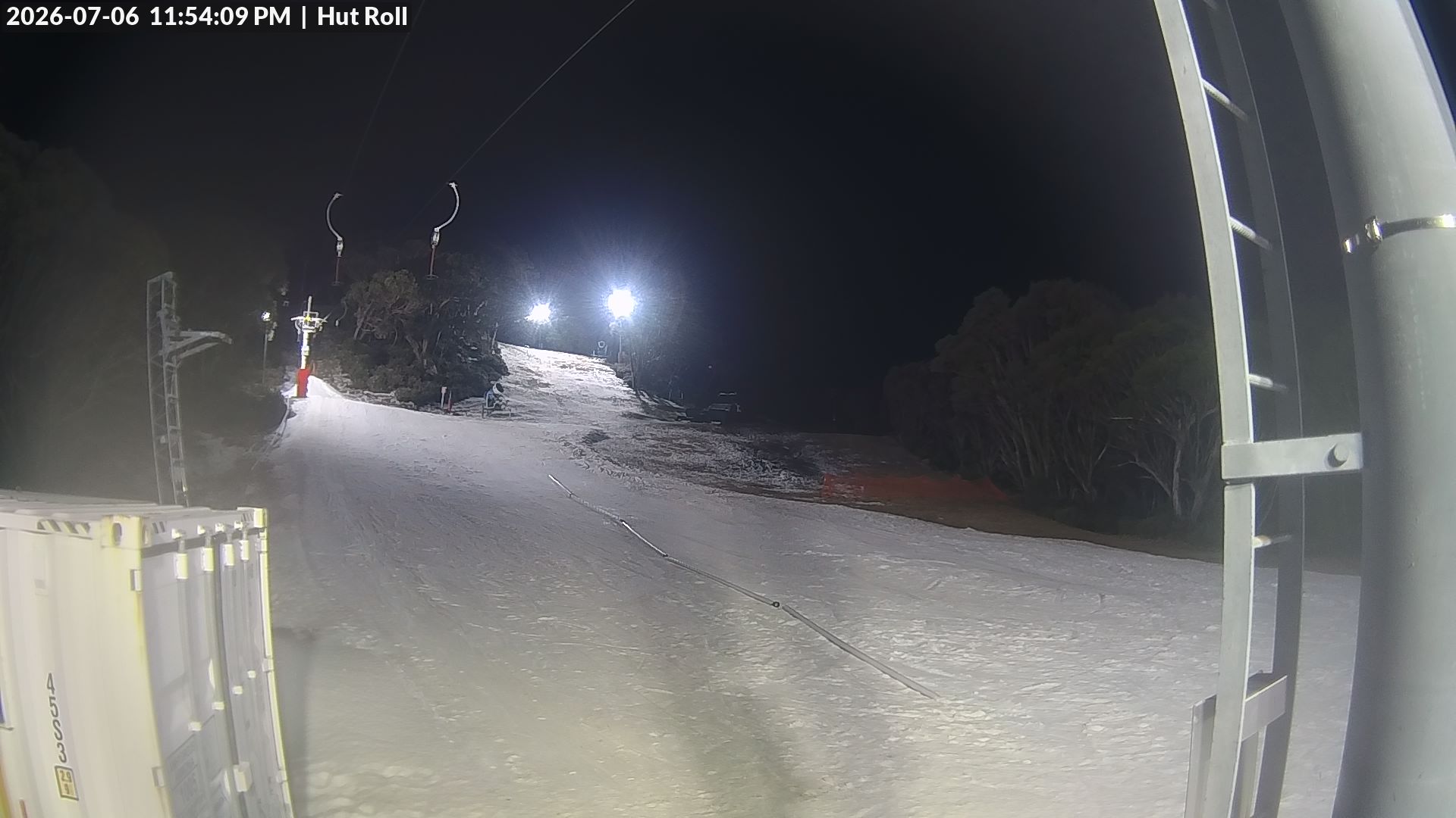 Mt Baw Baw Hut Roll snow cam captured at 6 July 2026 at 11:56 pm AEST