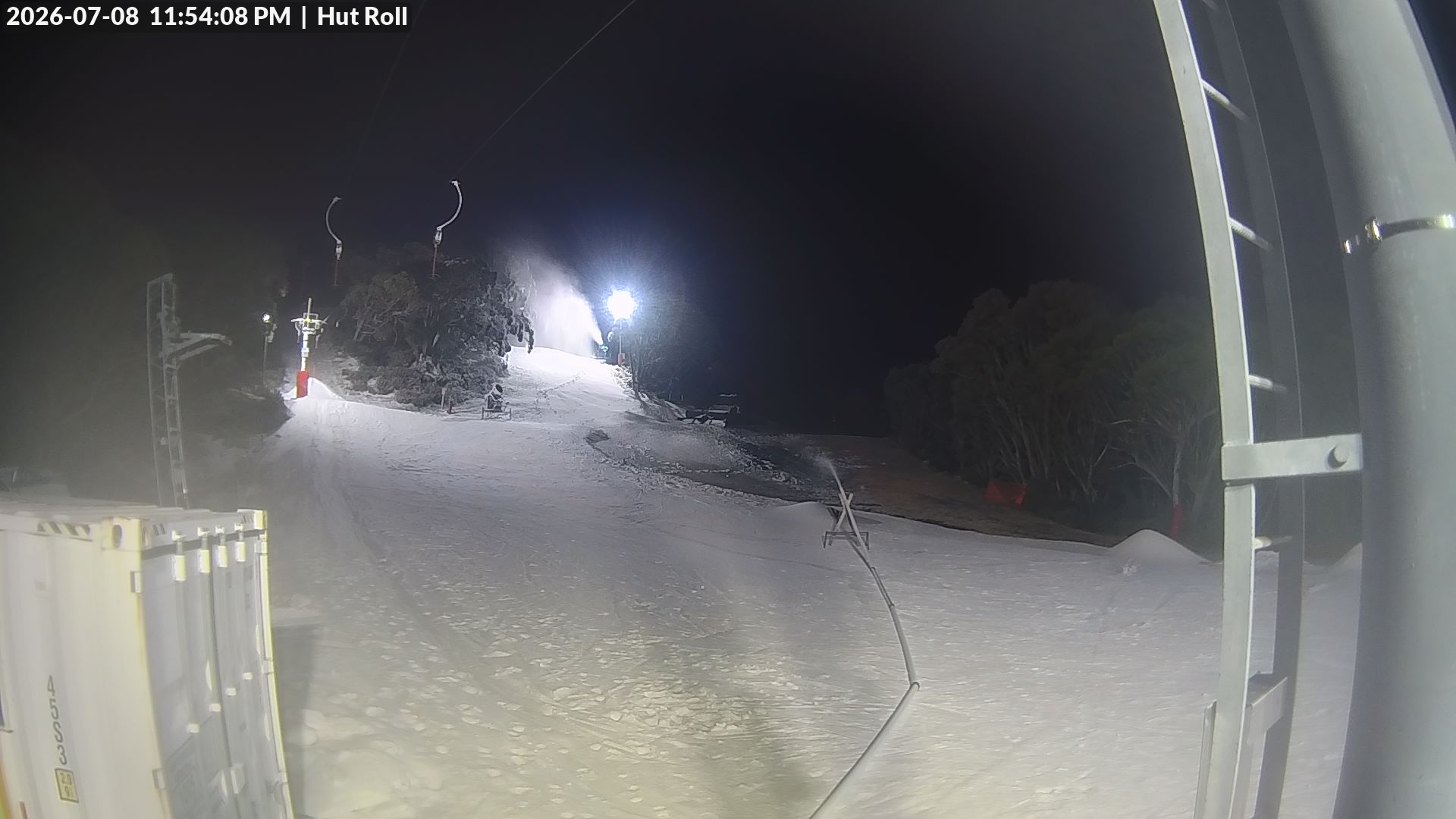 Mt Baw Baw Hut Roll snow cam captured at 8 July 2026 at 11:58 pm AEST
