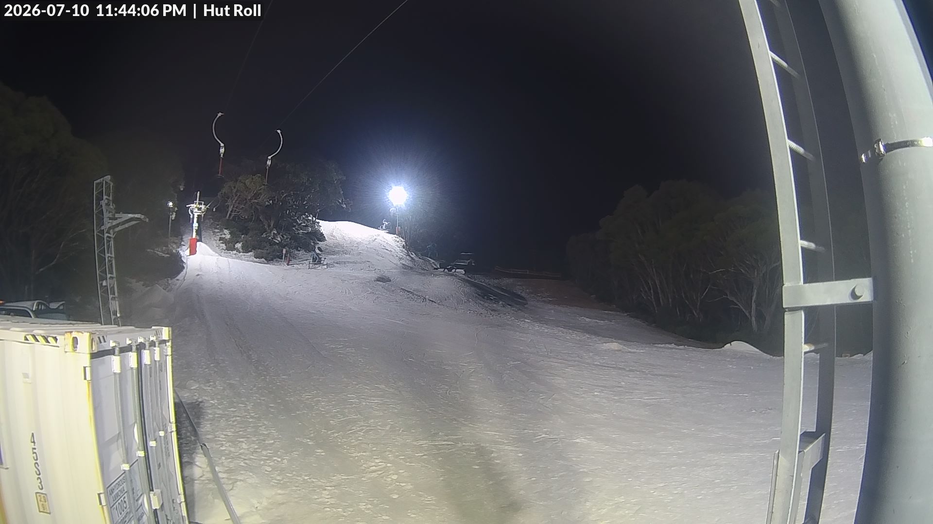 Mt Baw Baw Hut Roll snow cam captured at 10 July 2026 at 11:49 pm AEST